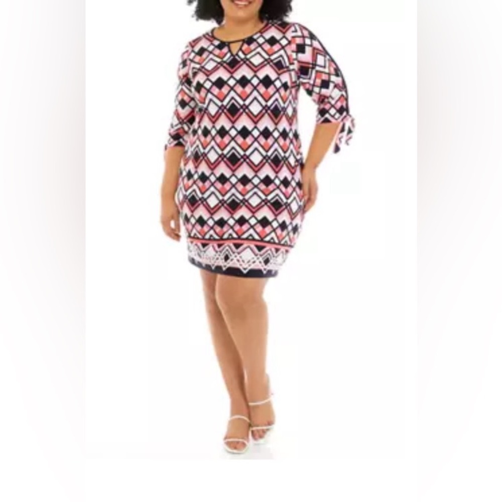 Sandra Darren Pink and Black Geometric Midi Dress size Large NWT